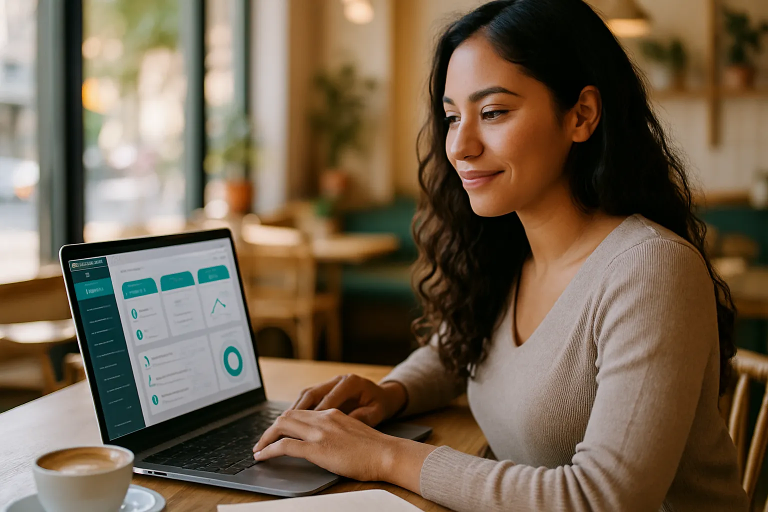 Participante conectada en vivo a una sesión virtual de AcademIA Balexus desde su laptop