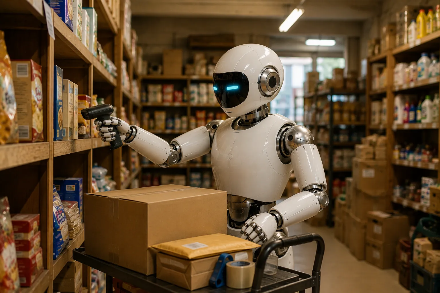 A robot assistant taking inventory in the shop